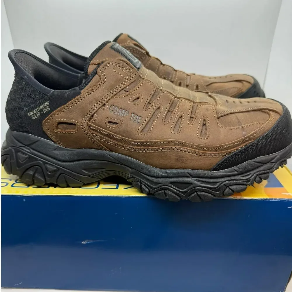 Skechers Holdredge Ryker Safety Toe Work Shoes Men's Size 8.5 Brown Low Slip On